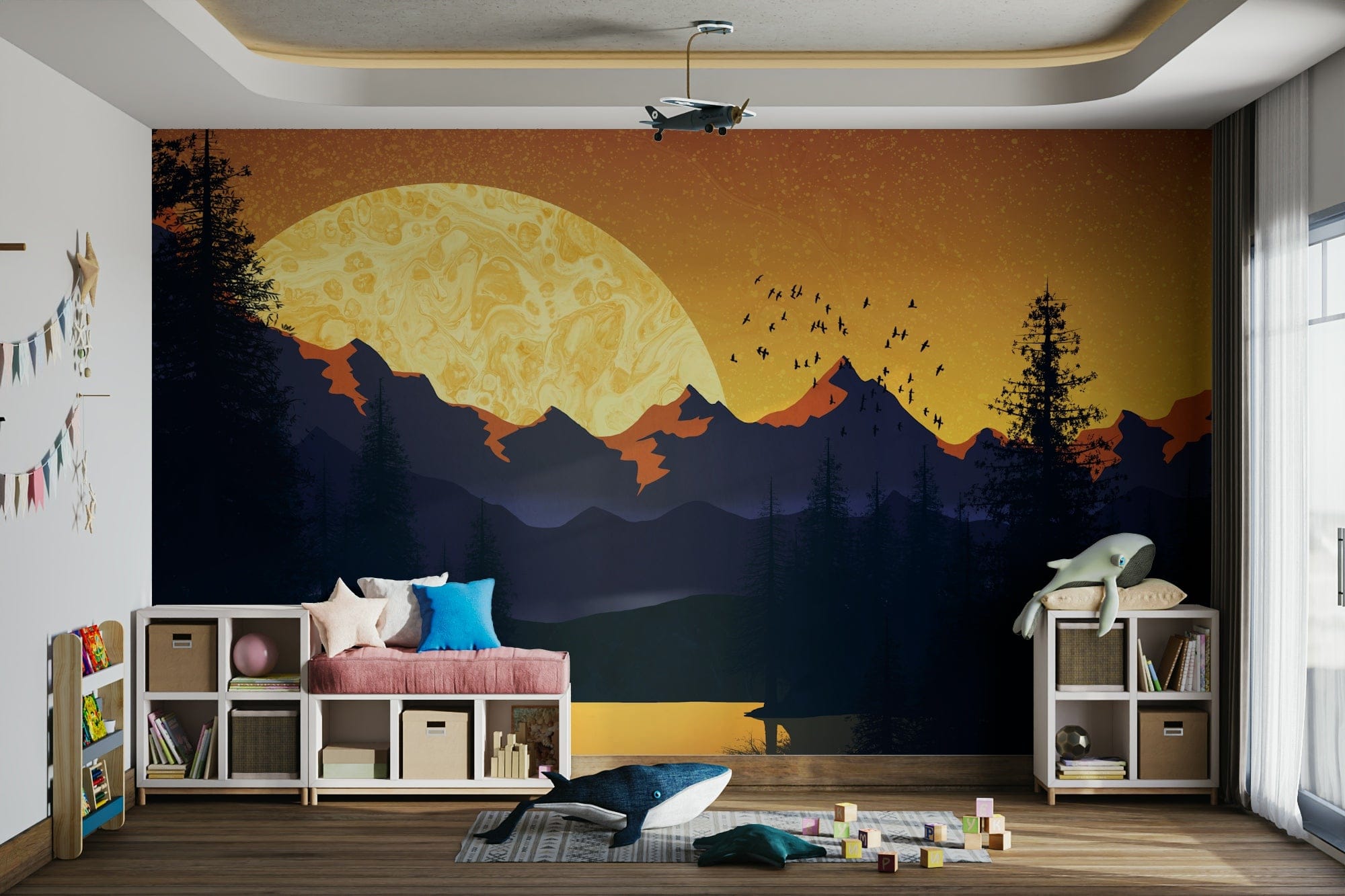 Golden sun and lake view wallpaper GD112

