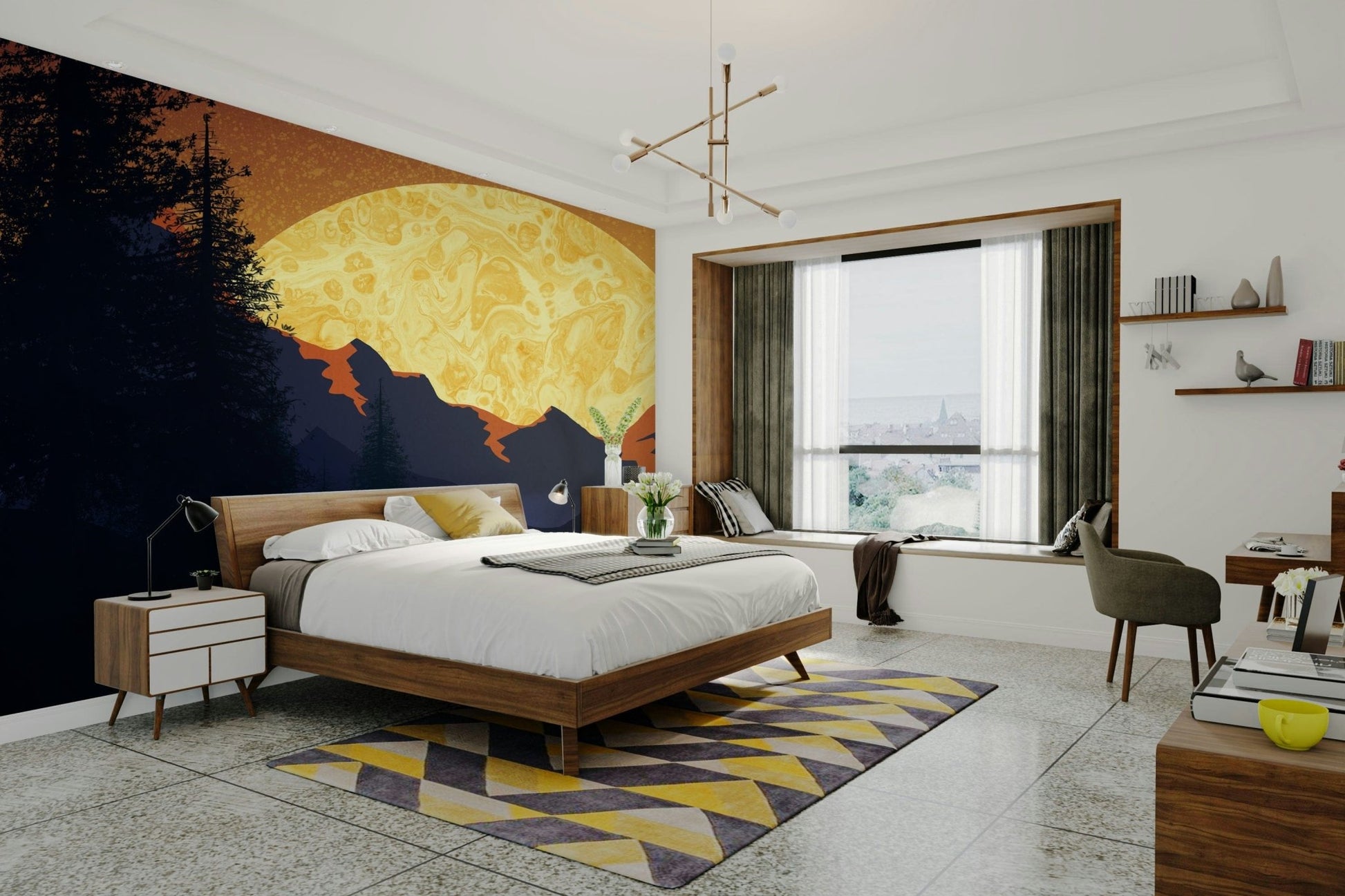 Sunset over pine forest mural GD112


