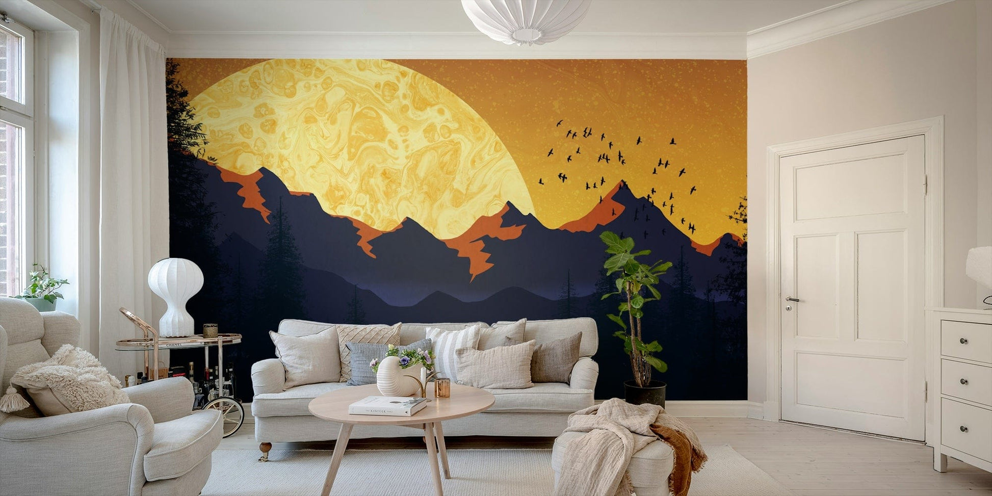 Calm lake and pine tree mural GD112

