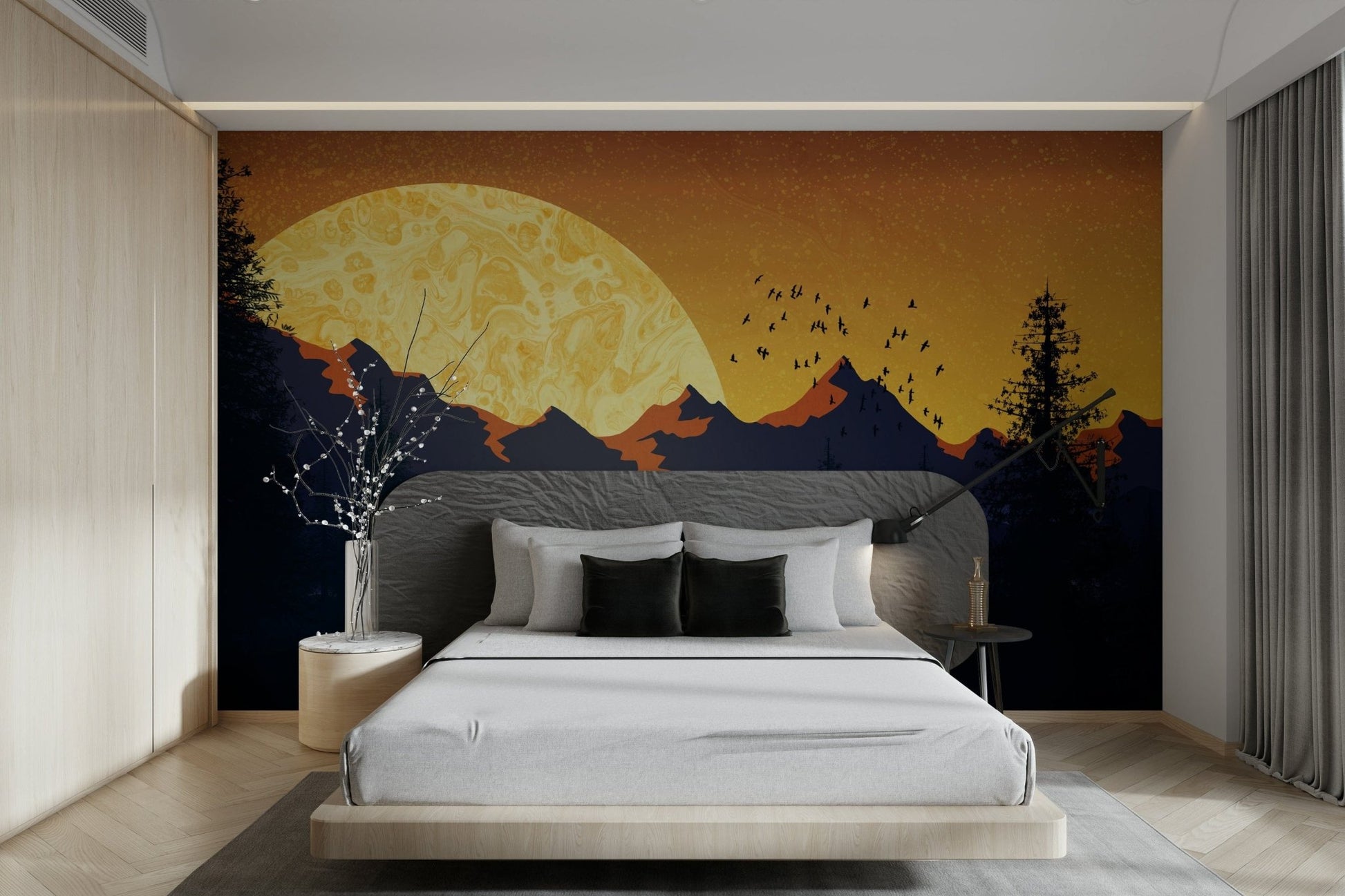 Scenic sunset lake mural design GD112

