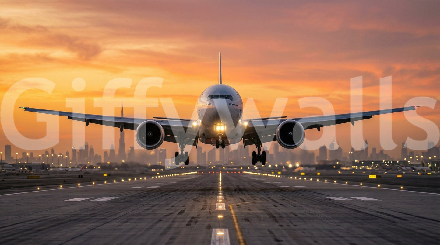 Golden Hour Flight: City Lights Ascend Wall Mural