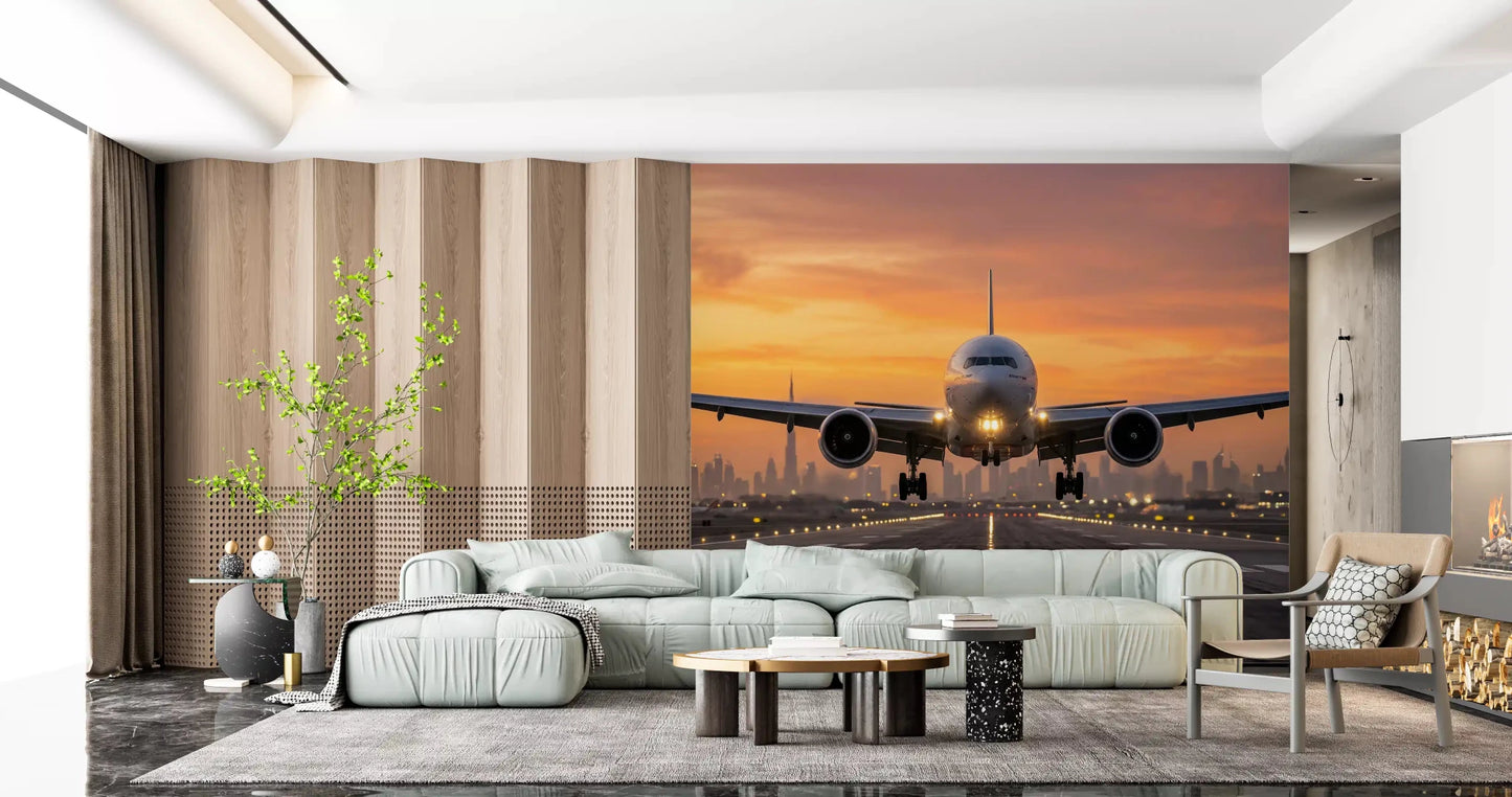 Golden Hour Flight: City Lights Ascend Wall Mural