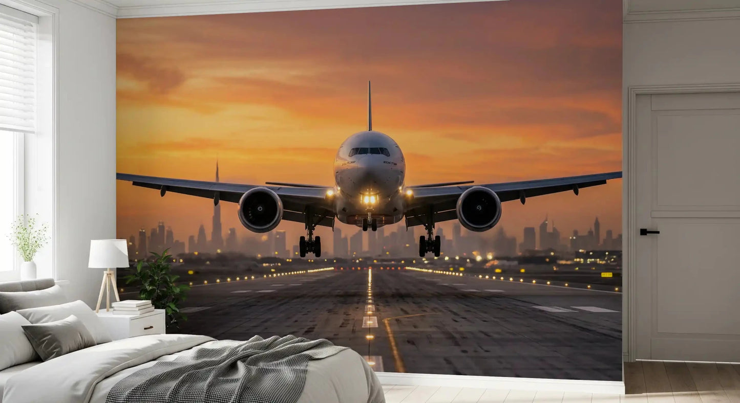 Golden Hour Flight: City Lights Ascend Wall Mural