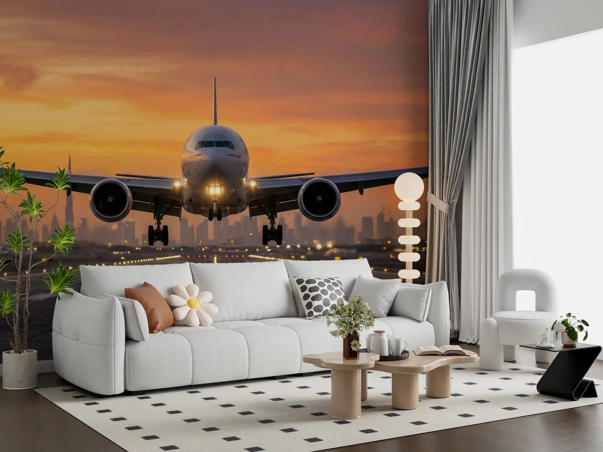 Golden Hour Flight: City Lights Ascend Wall Mural