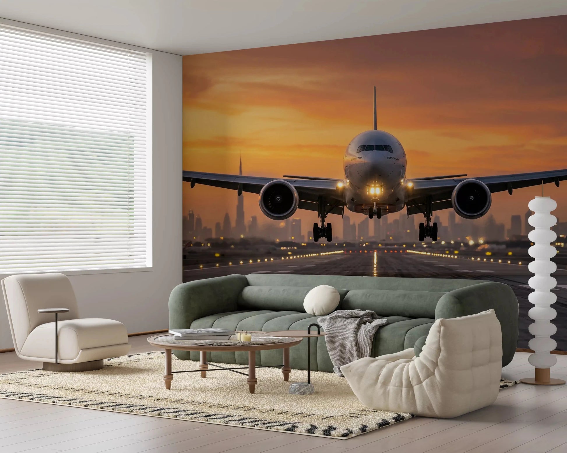 Golden Hour Flight: City Lights Ascend Wall Mural