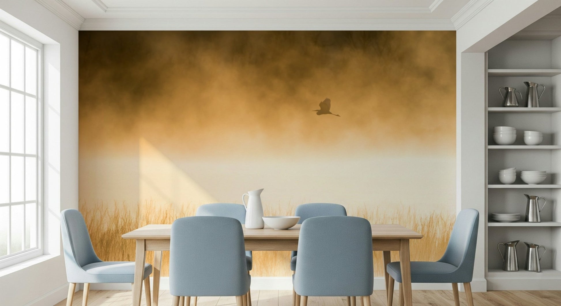 A beautiful modern art wall mural of delicate lines.
