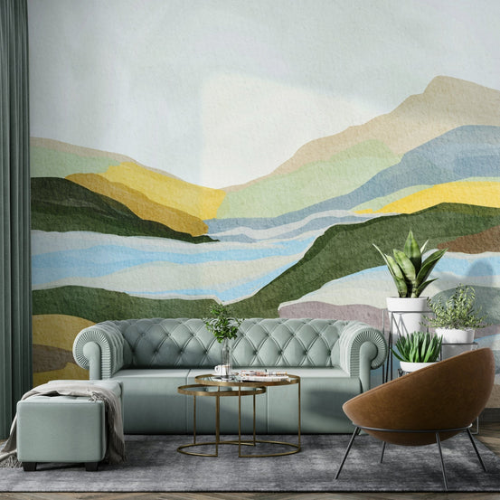 Golden Hour Hills wall mural on living room wall, GD1072