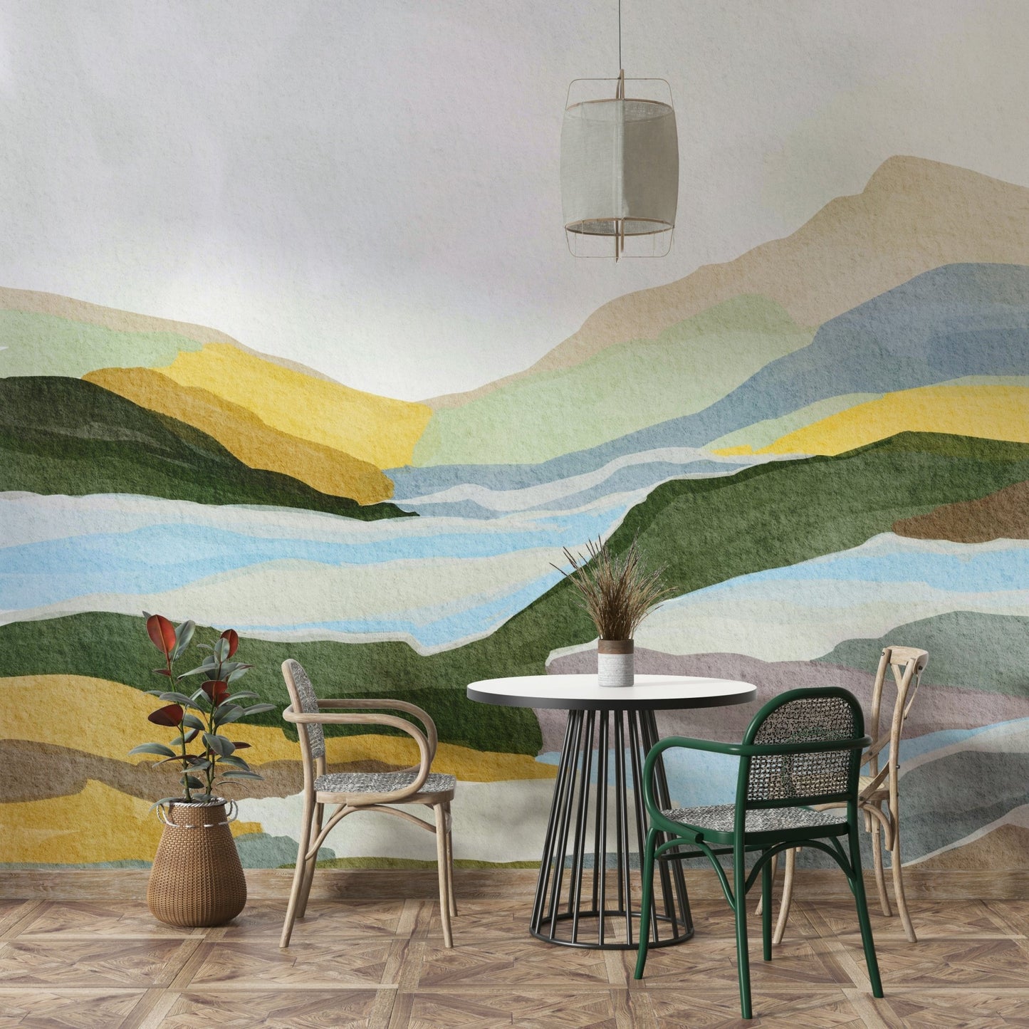 Cozy space with golden hour wall mural

