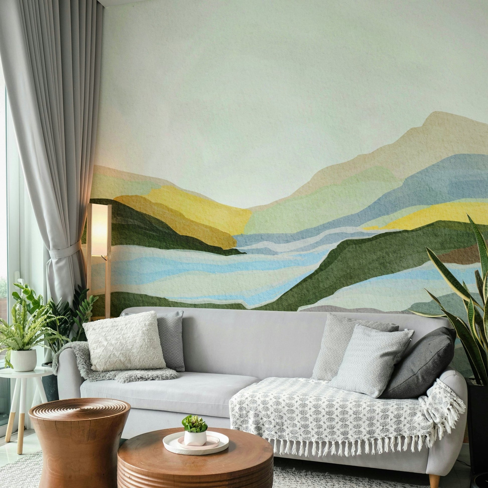 Sunset light over rolling hills wallpaper

