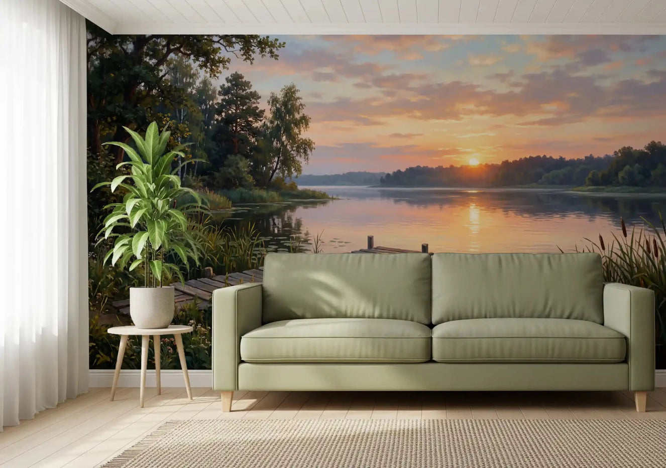 Hallway design using Golden Hour Lake Serenity wall mural calm water