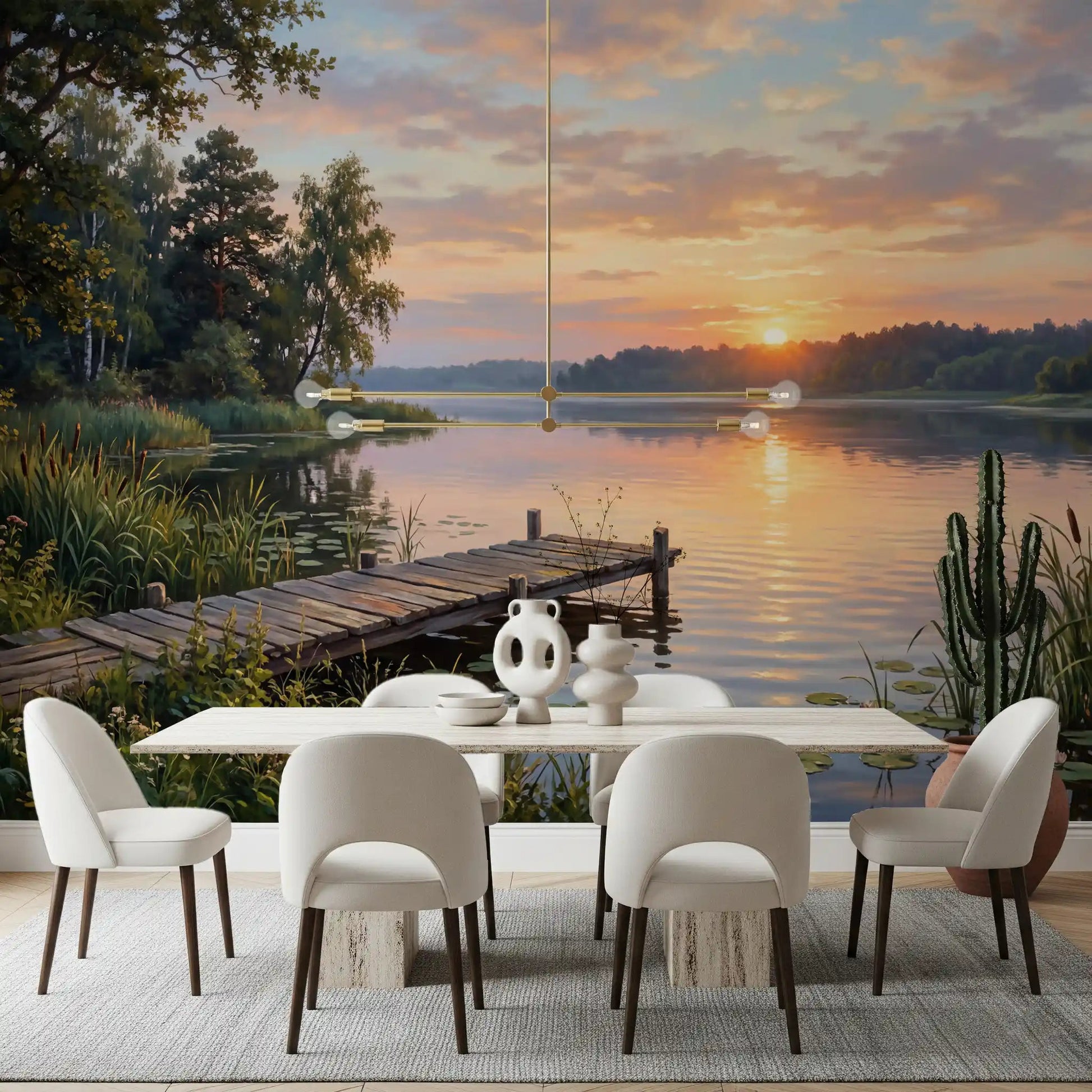 Lake sunset wall mural with Golden Hour Lake Serenity peaceful setting, GD9246