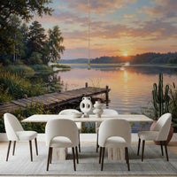 Lake sunset wall mural with Golden Hour Lake Serenity peaceful setting, GD9246