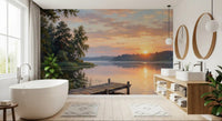 Bathroom wall featuring Golden Hour Lake Serenity wall mural sunset lake, GD9246