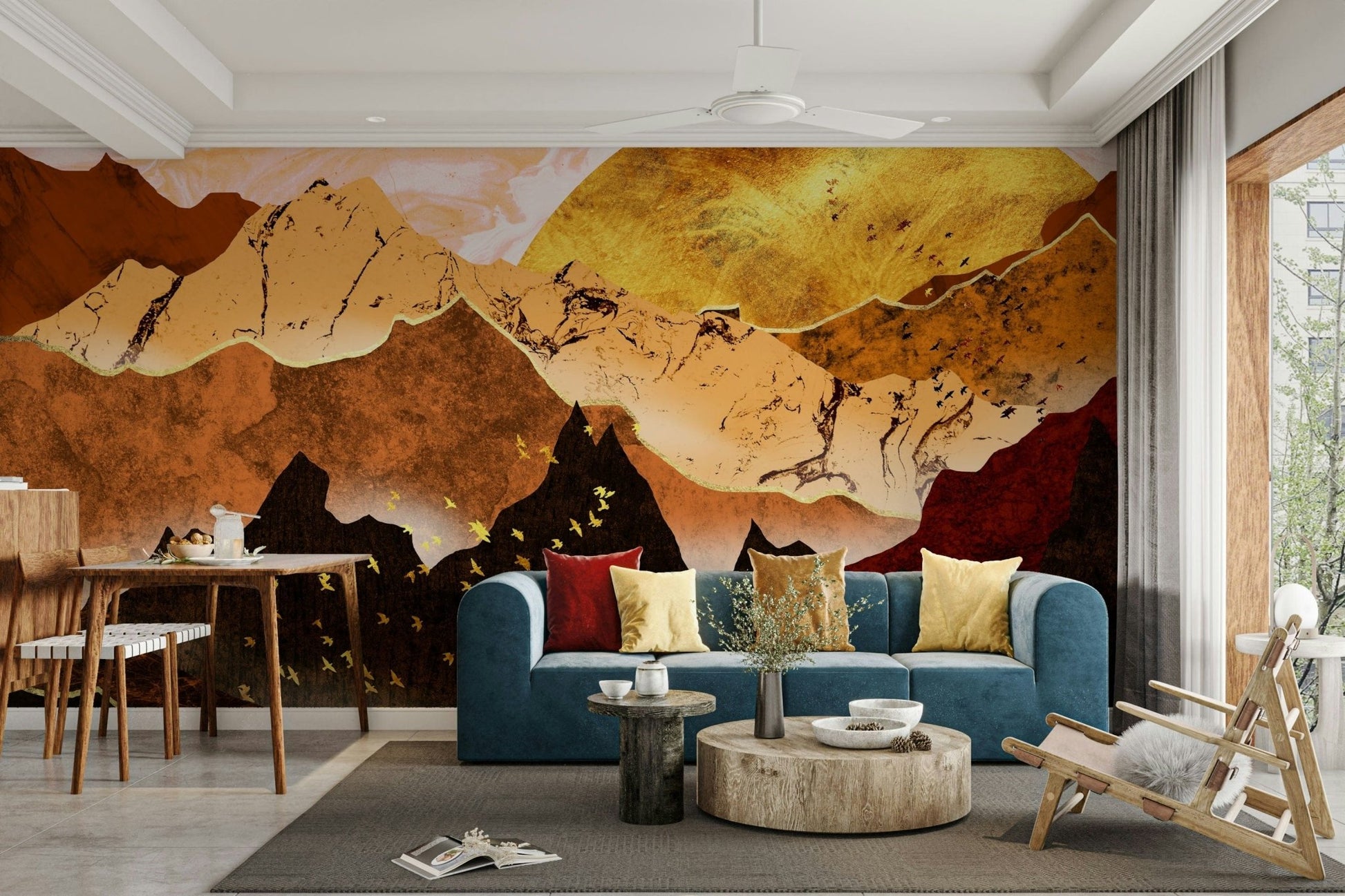 Dark peaks with golden sun mural GD107

