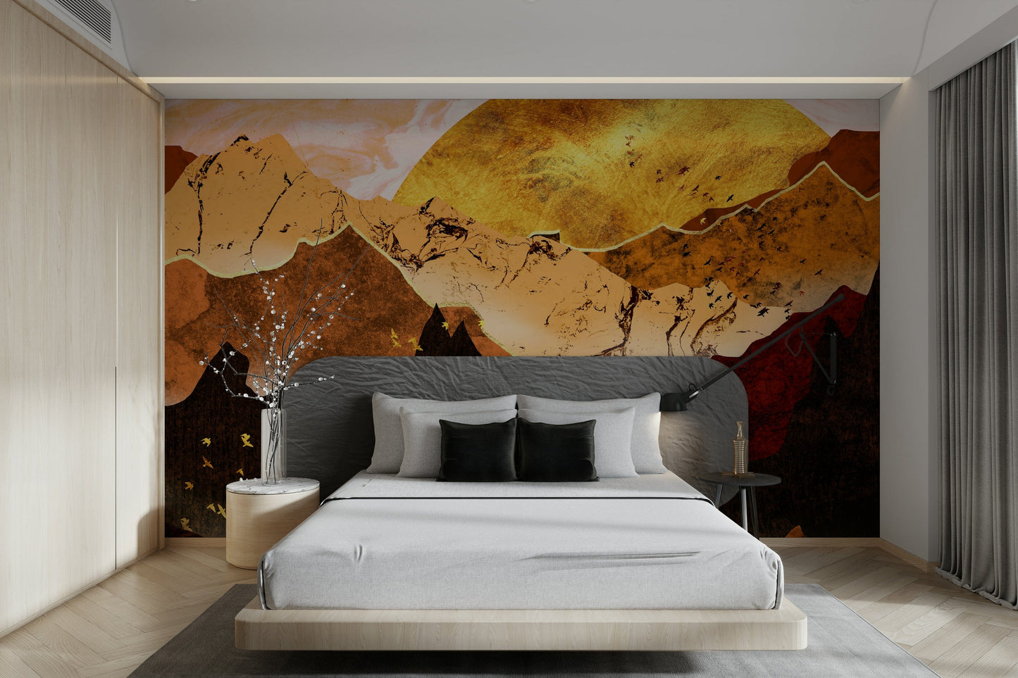 Textured hills and sun mural design

