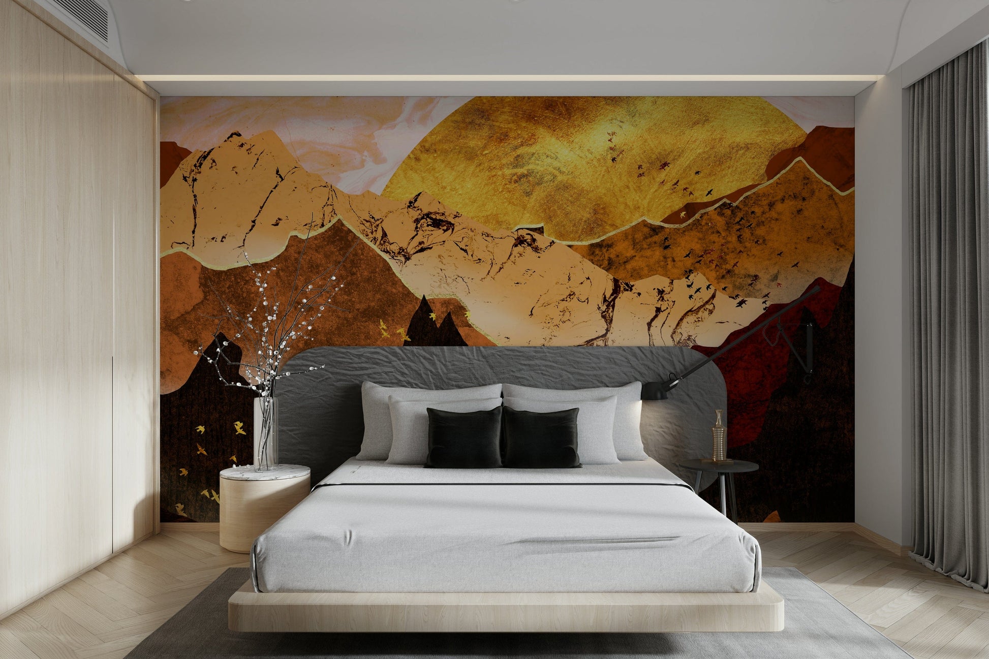 Textured hills and sun mural design

