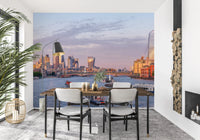 Outdoor dining corner framed by Golden Hour on the Thames Wall Mural city skyline