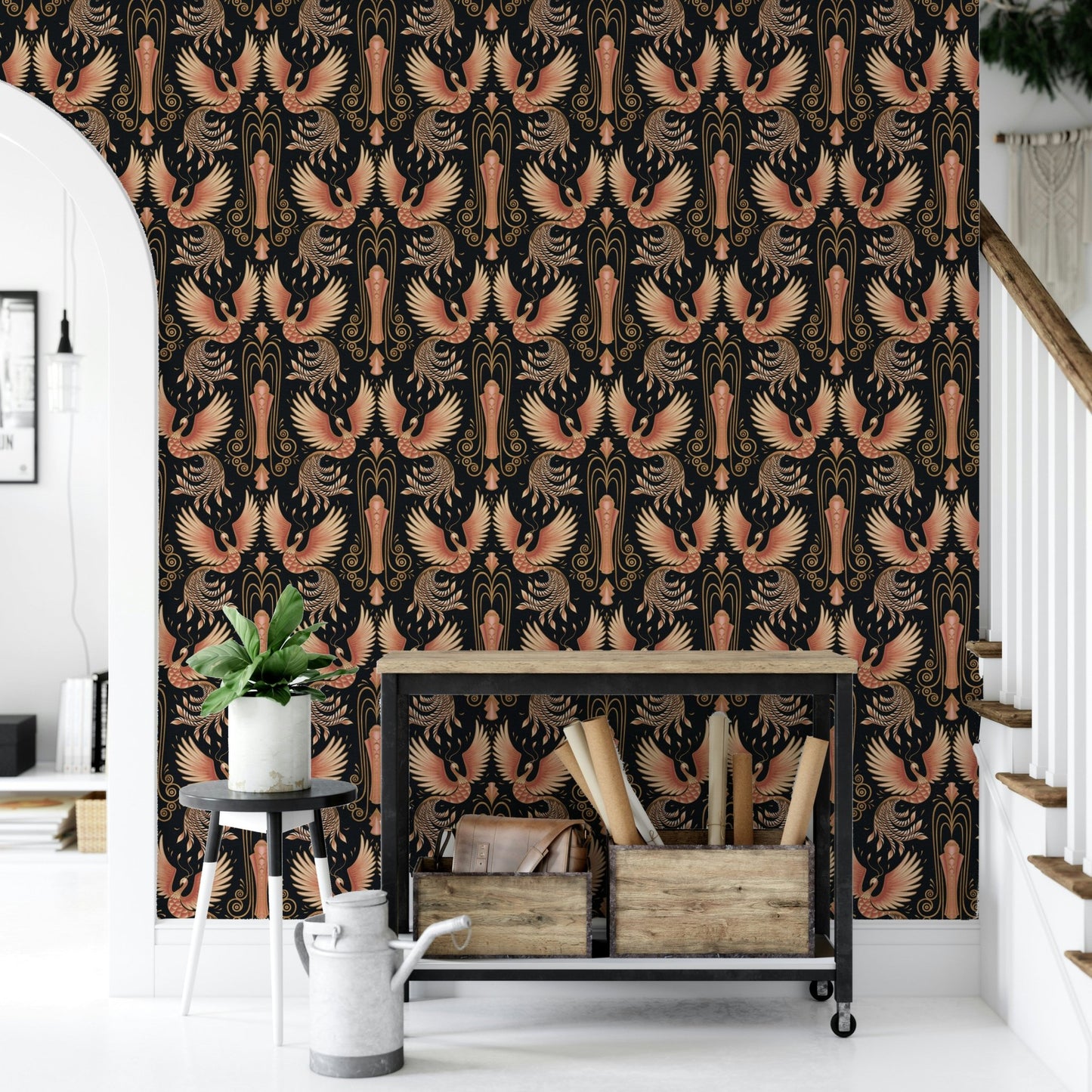 Golden bird phoenix art wallpaper GD285

