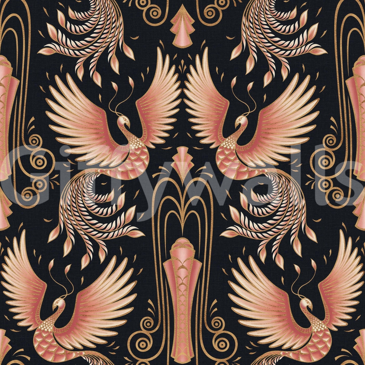 Gold phoenix bird elegant repeat GD285

