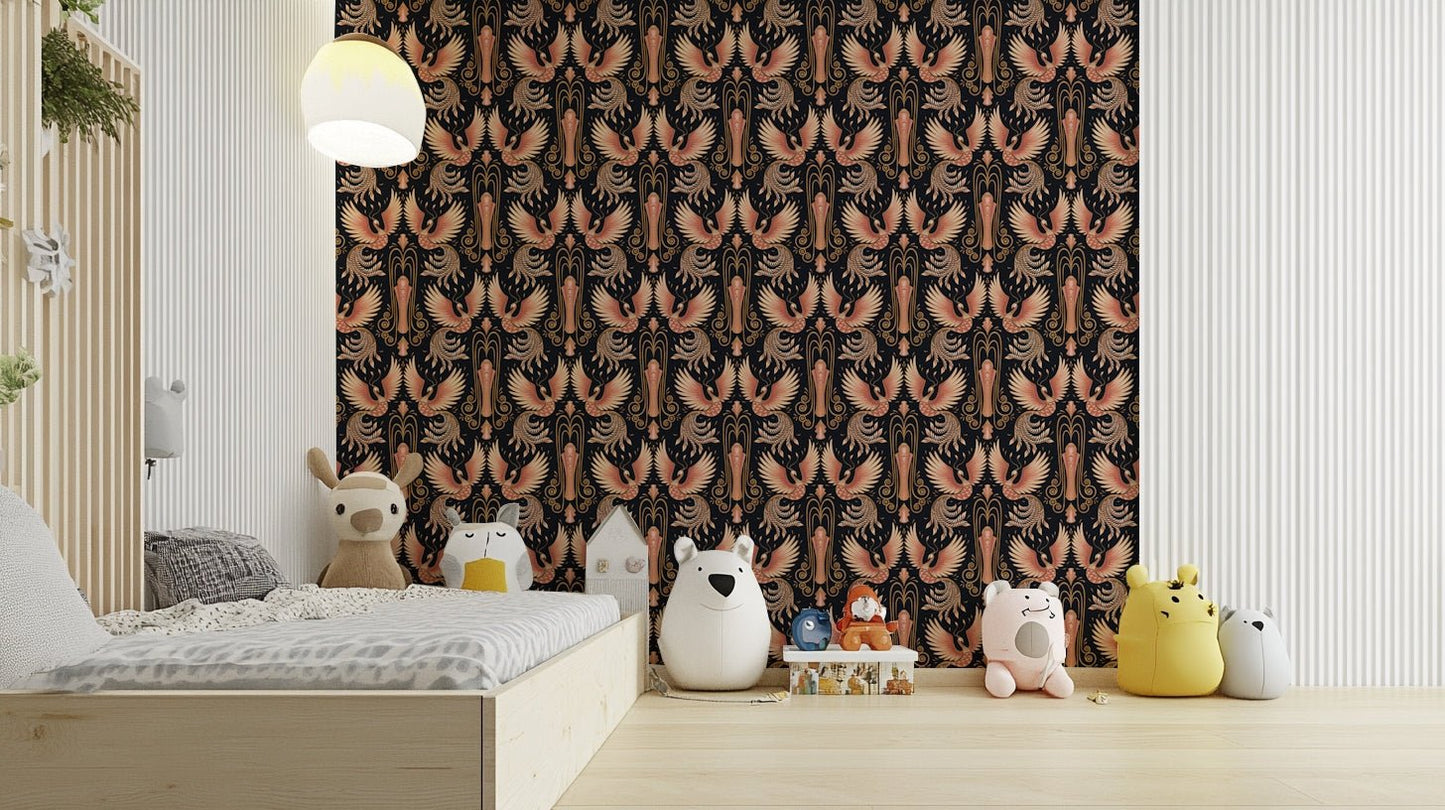 Luxurious phoenix gold wall mural GD285

