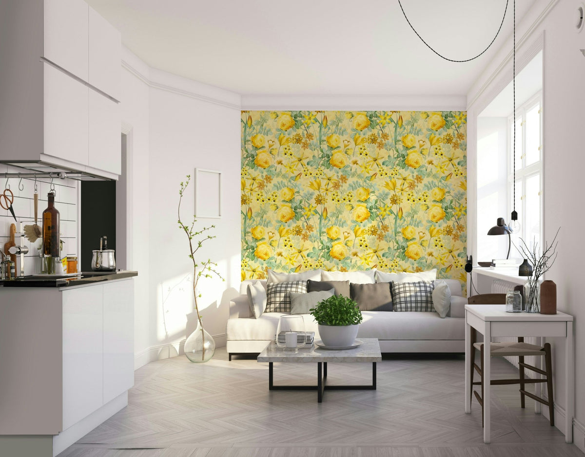 Elegant wallpaper design featuring golden hour rose blooms., GD1347