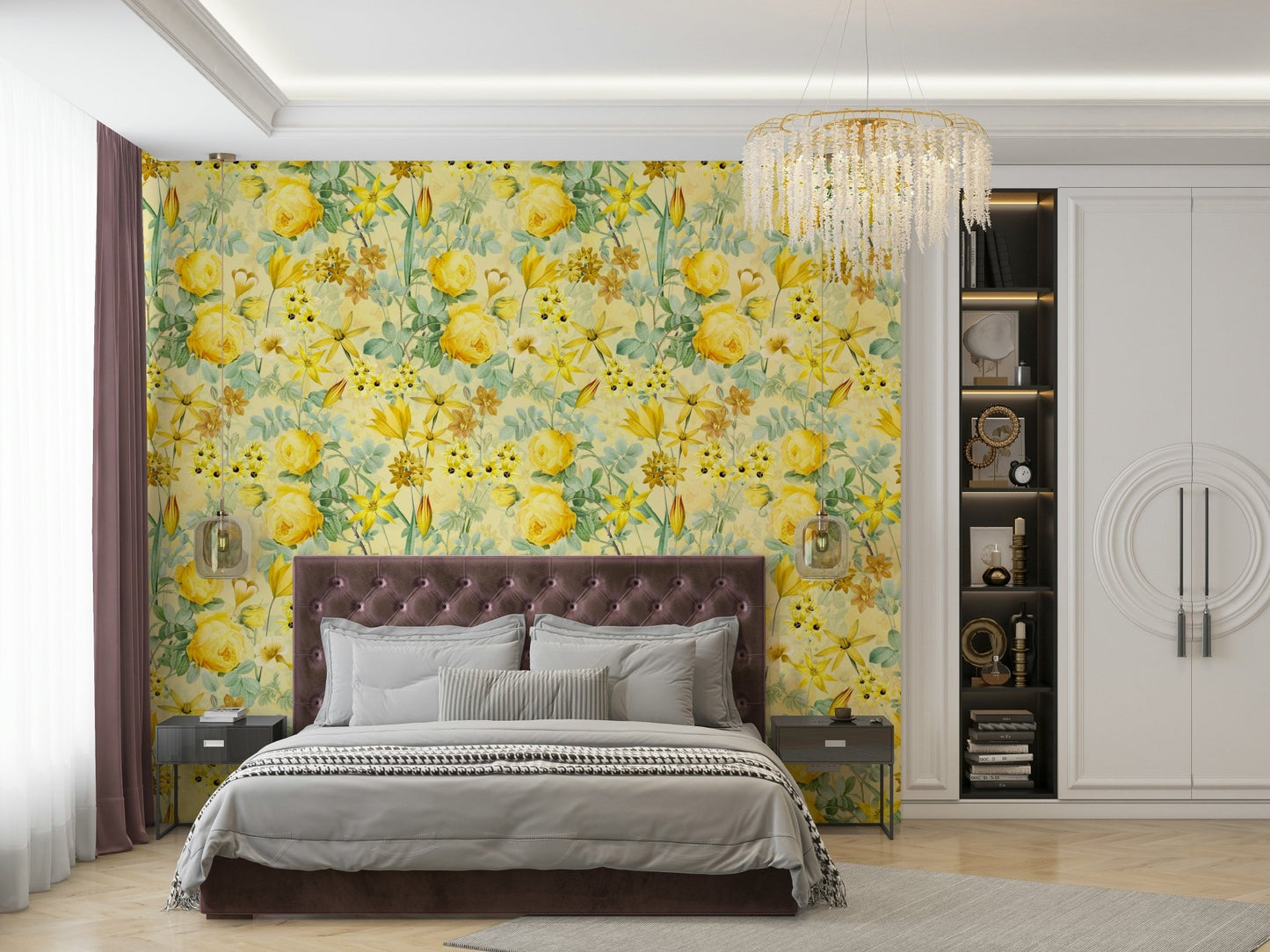 Soft floral wallpaper with a golden hour-inspired rose design., GD1347