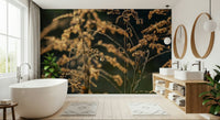 Warm glow botanical wall mural in a contemporary home office space.