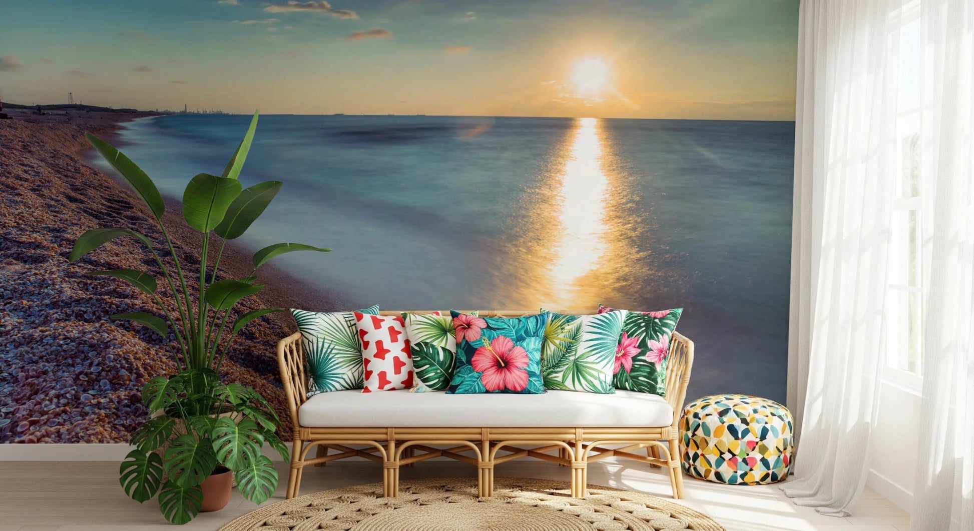 Peaceful ocean light captured in Golden Hour Shores wall mural, GD8751
