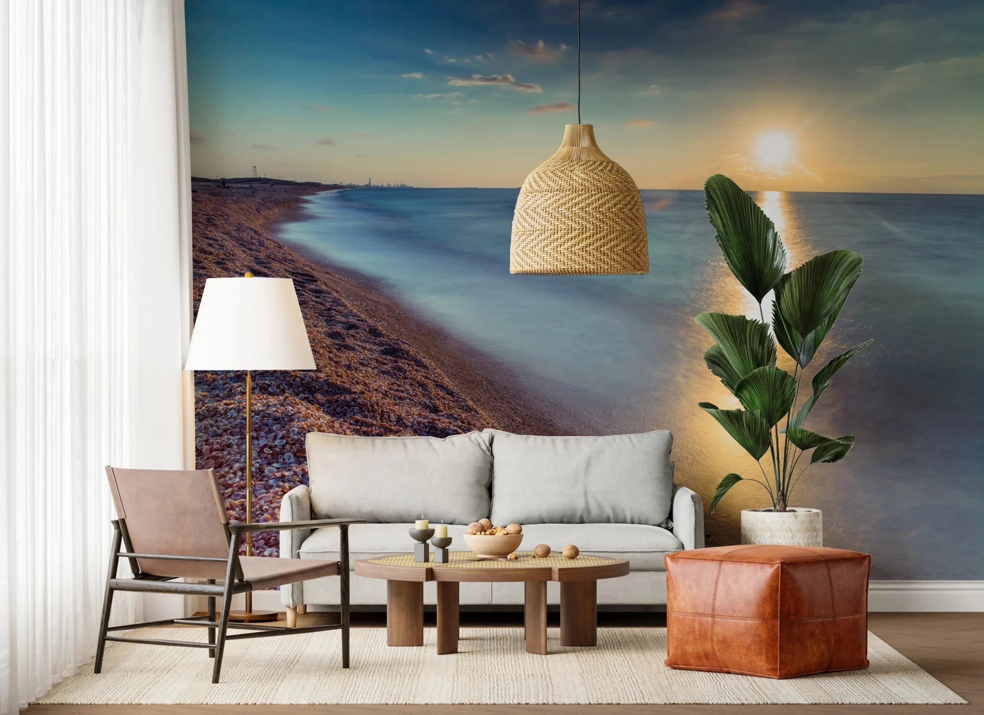 Hallway view featuring Golden Hour Shores wall mural by the shore, GD8751
