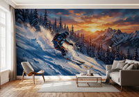Golden Hour Ski Rush Wall Mural