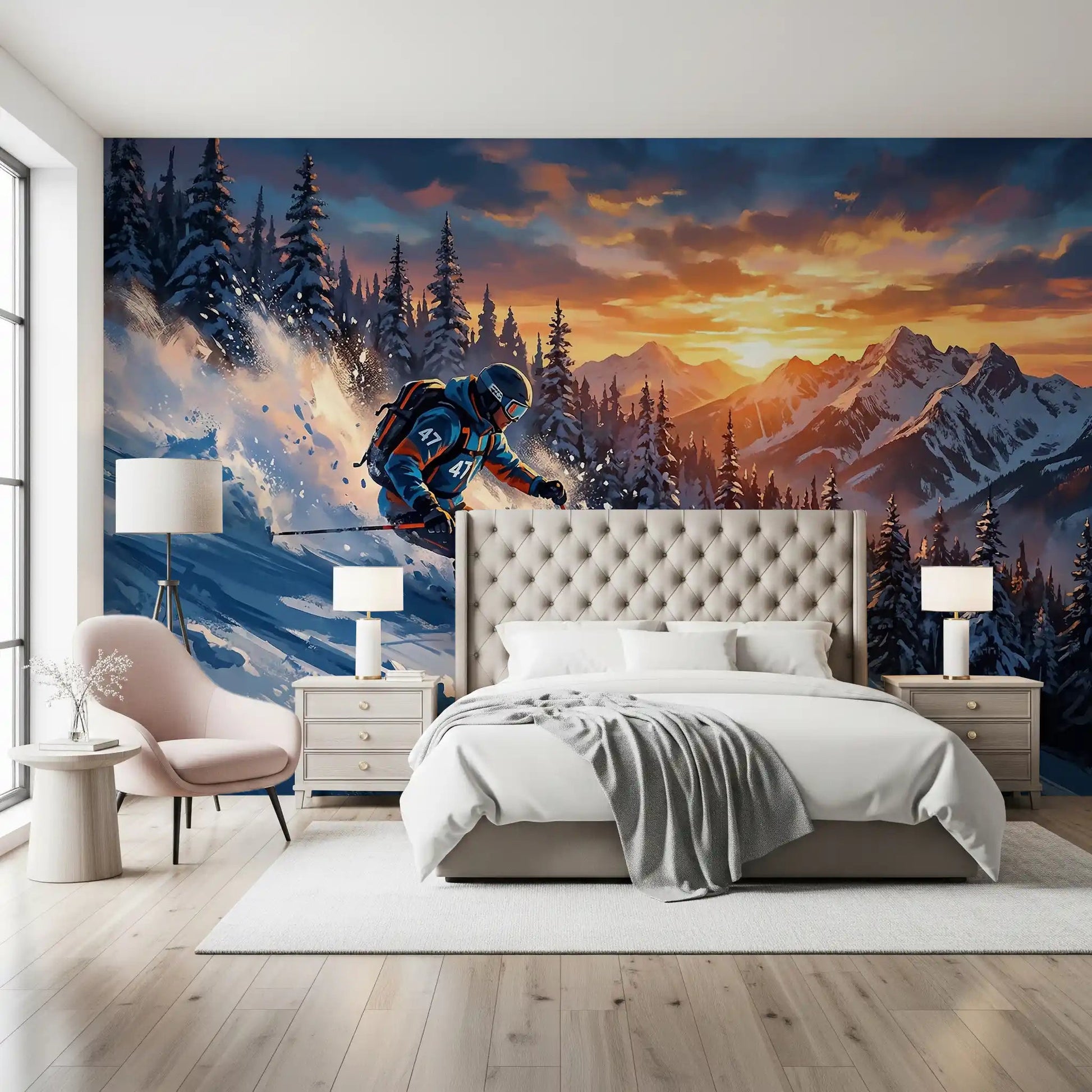 Golden Hour Ski Rush Wall Mural