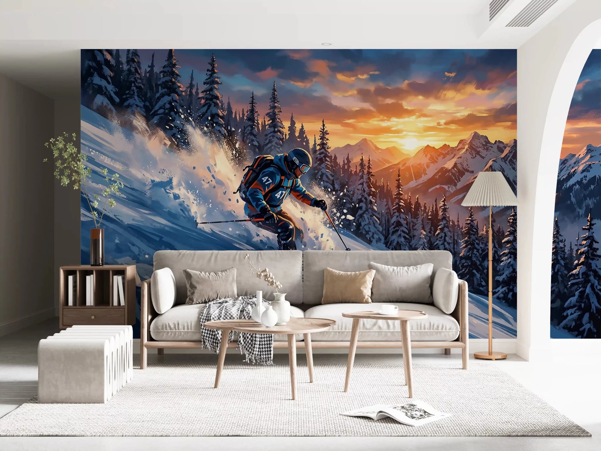 Golden Hour Ski Rush Wall Mural