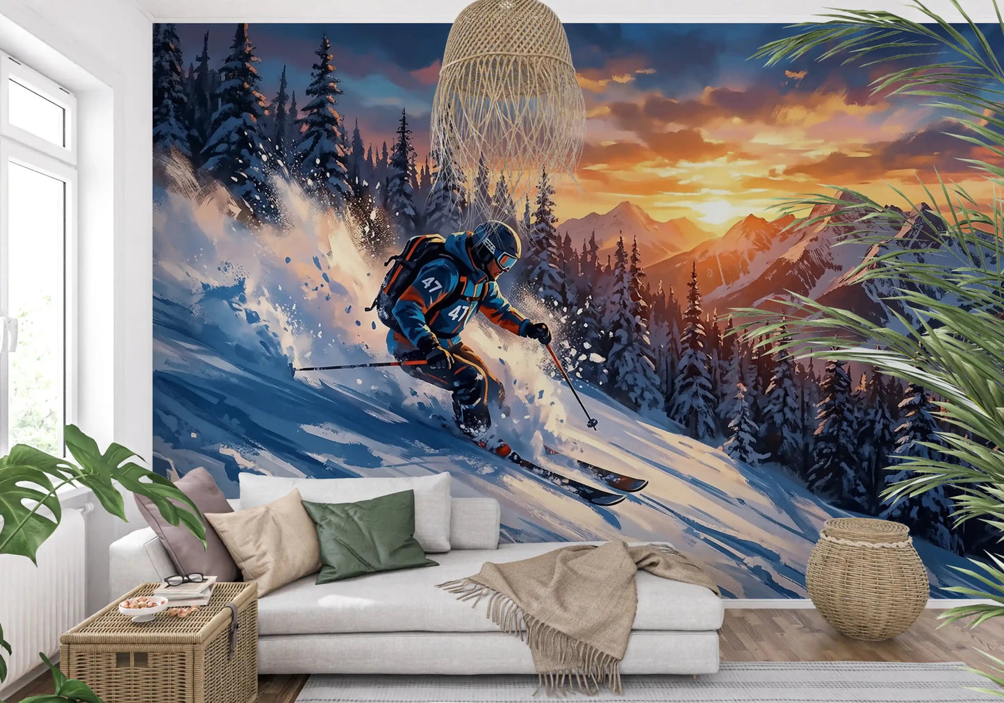 Golden Hour Ski Rush Wall Mural