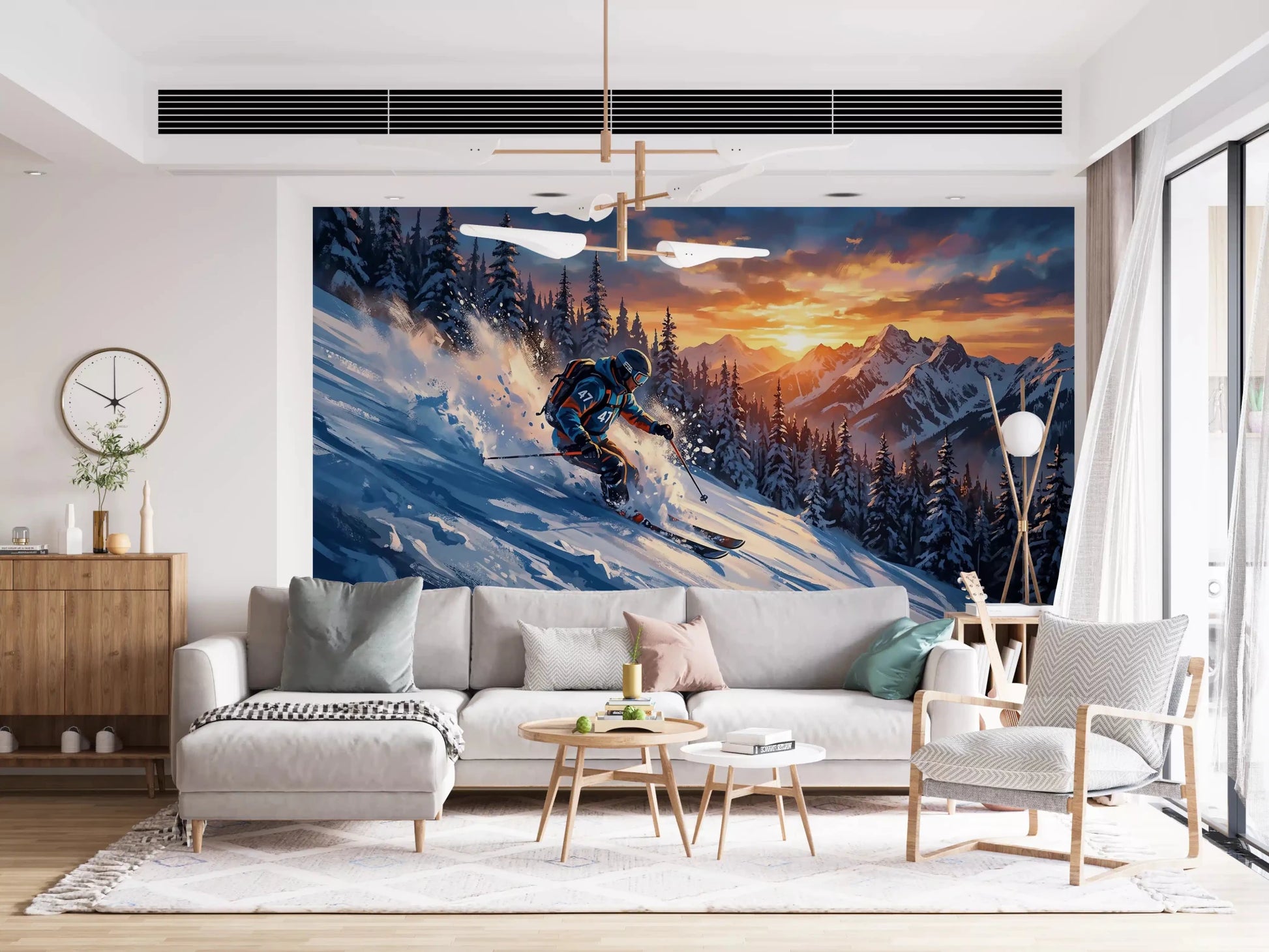 Golden Hour Ski Rush Wall Mural