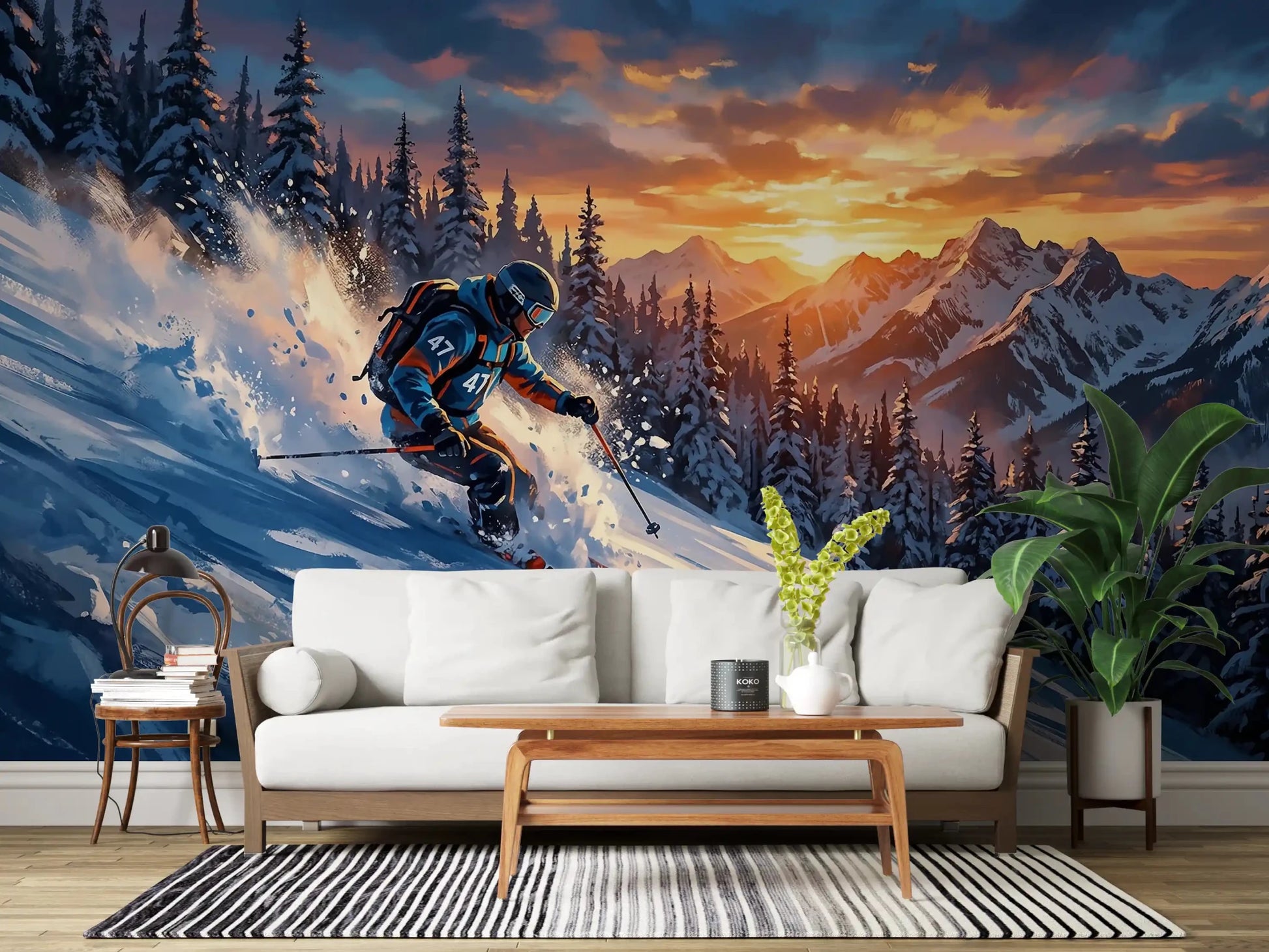 Golden Hour Ski Rush Wall Mural