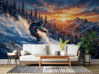 Golden Hour Ski Rush Wall Mural