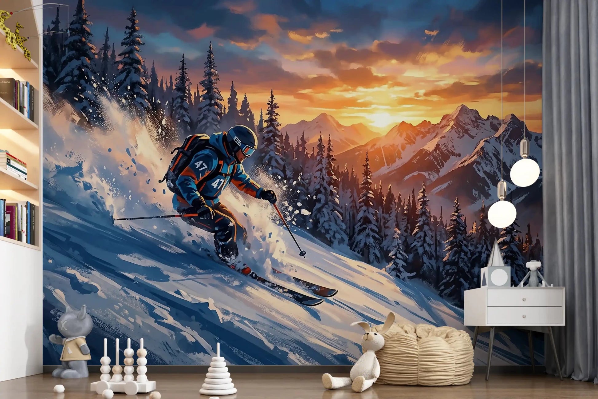 Golden Hour Ski Rush Wall Mural