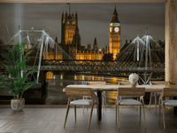 Stunning cityscape of London with Big Ben and glowing bridge

