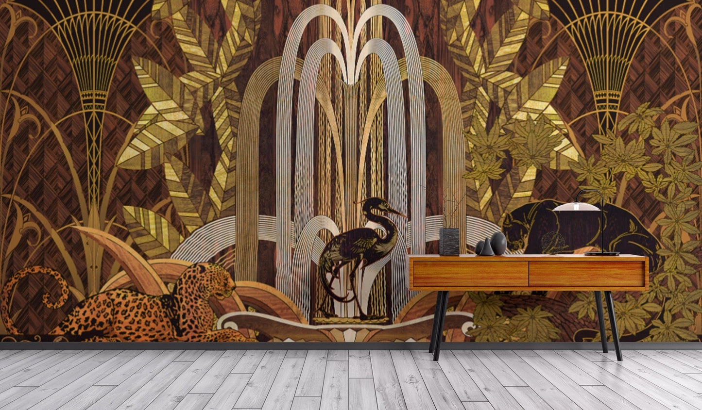 Gilded panther and leopard wall mural
