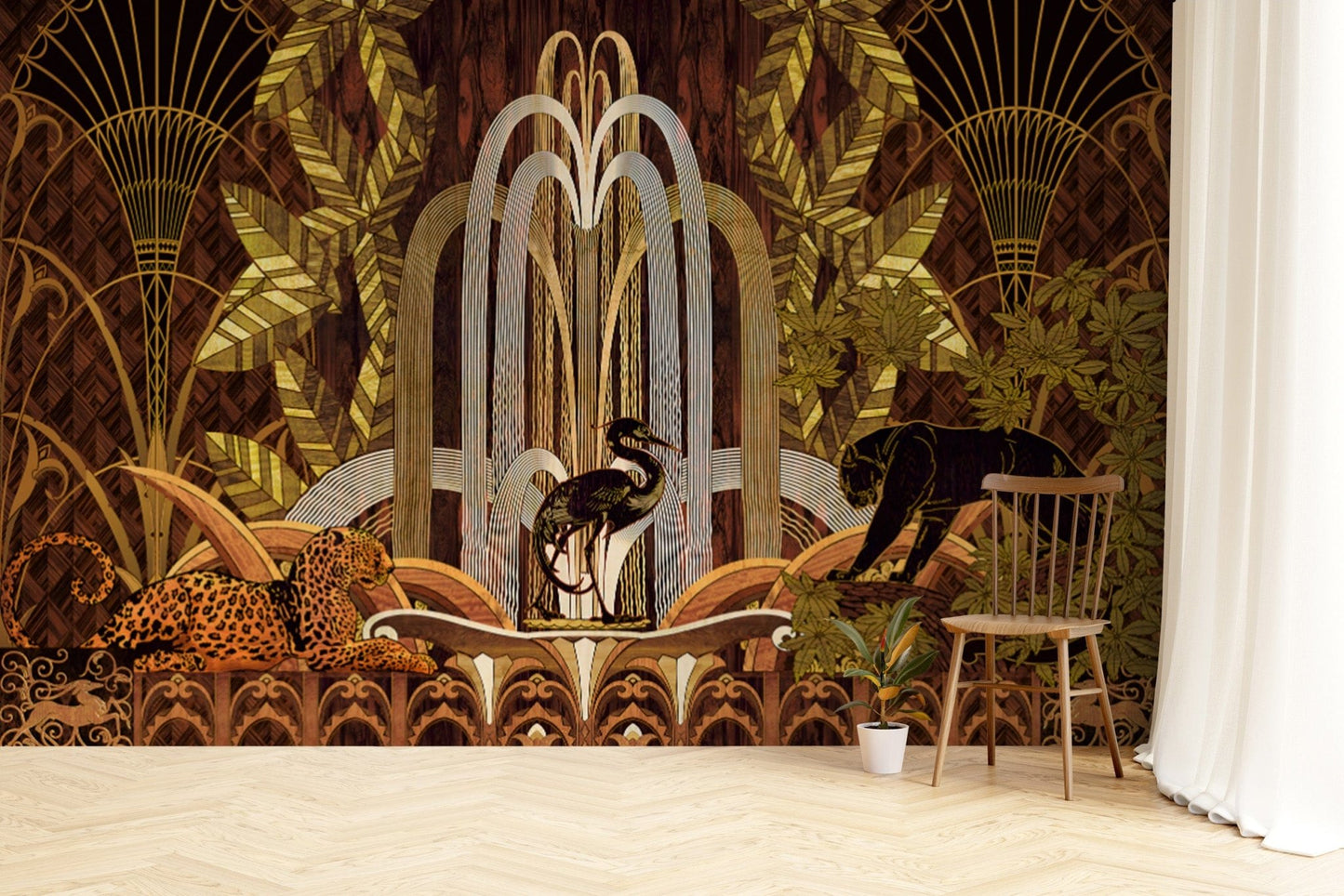 Golden jungle abstract wallpaper design
