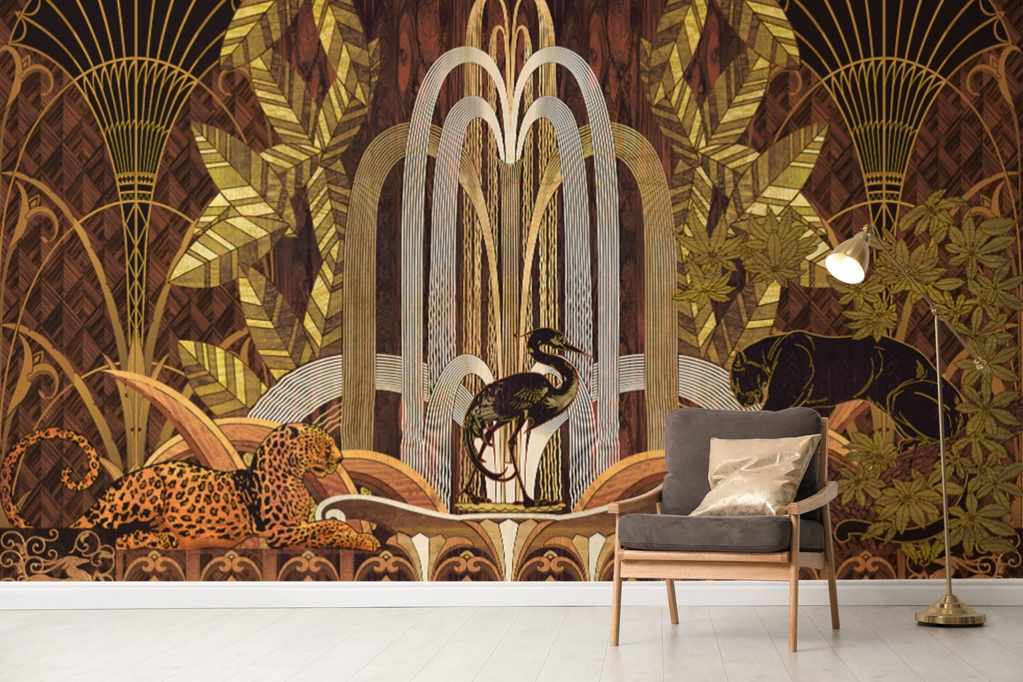 Art deco wildlife abstract wall mural
