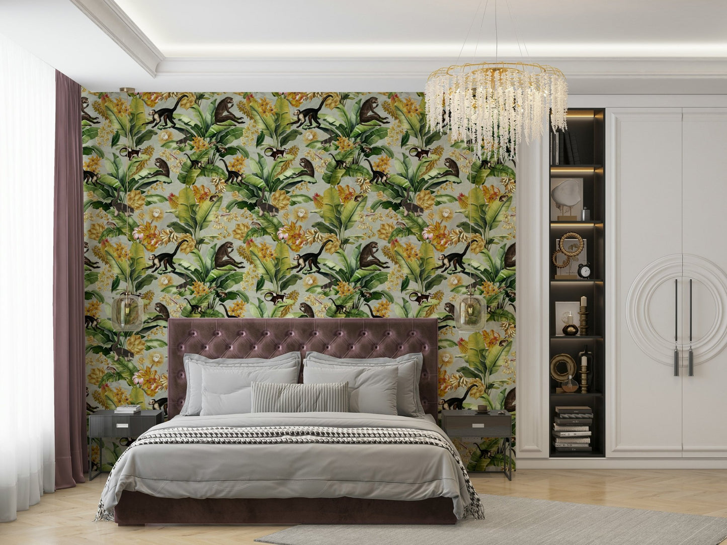 Jungle paradise wallpaper with golden accents

