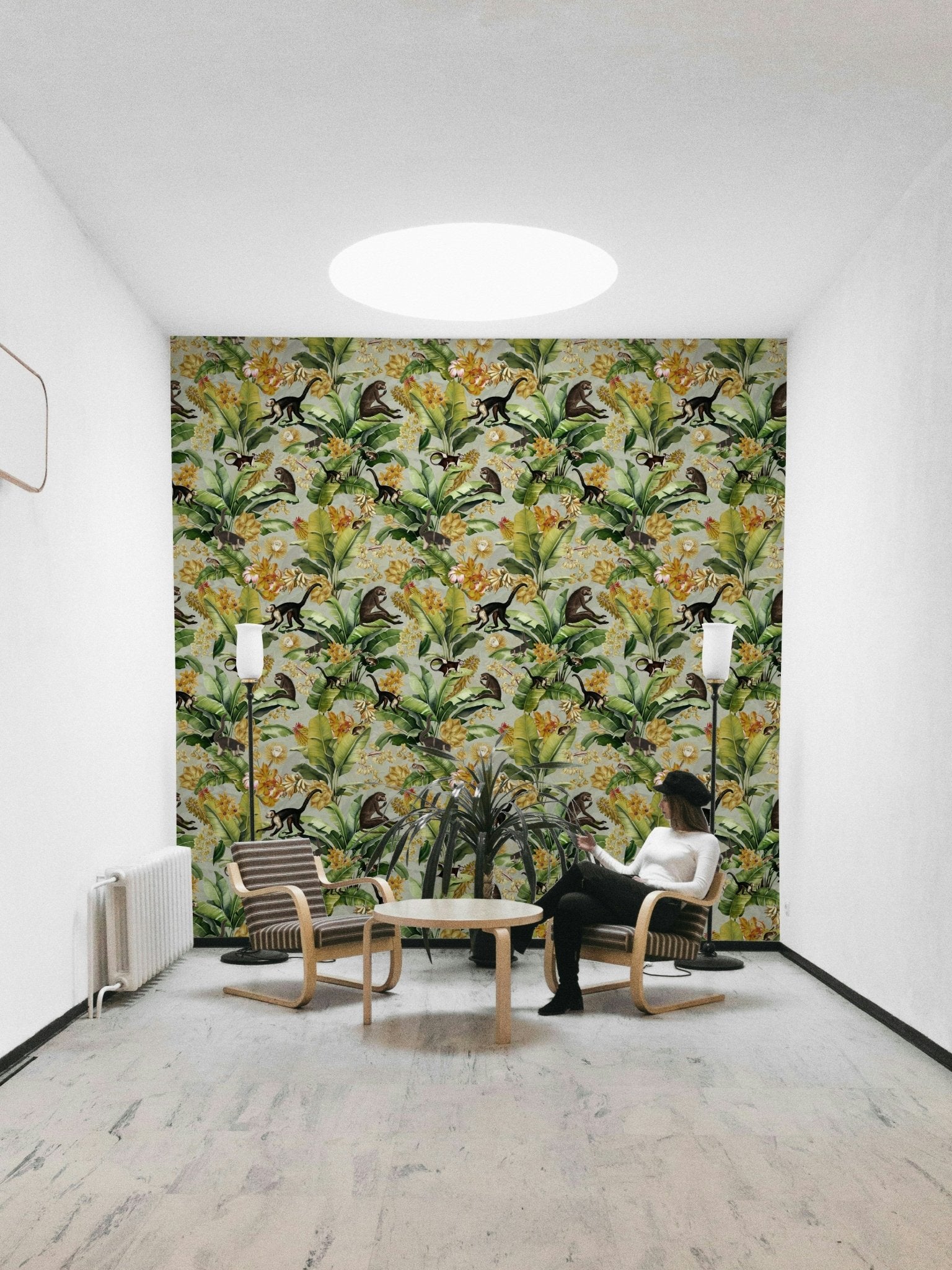 Tropical jungle with golden hue wall design

