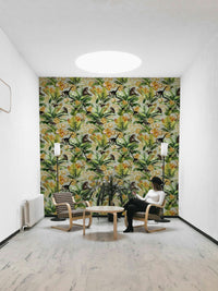 Tropical jungle with golden hue wall design

