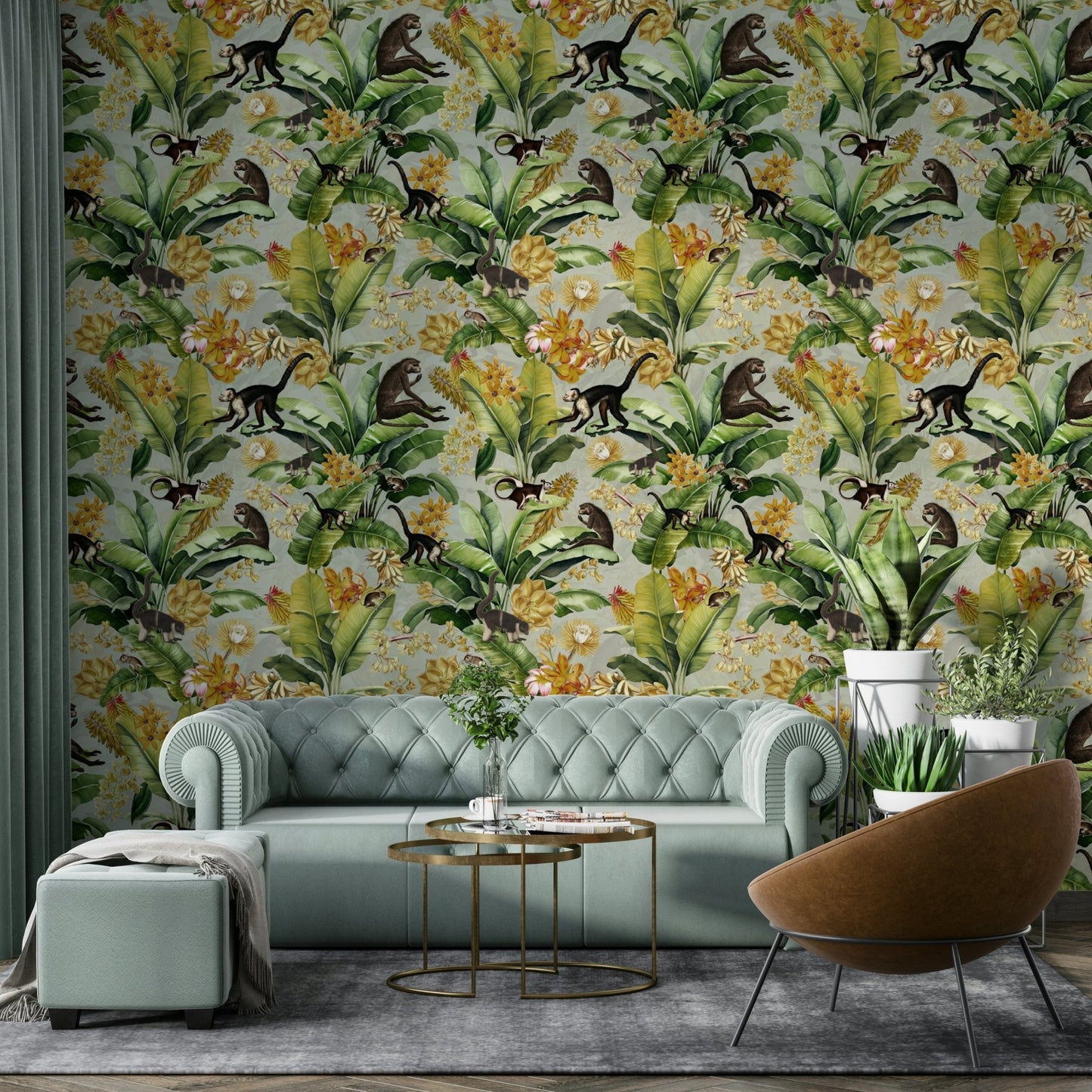 Golden jungle wallpaper featuring wild flora

