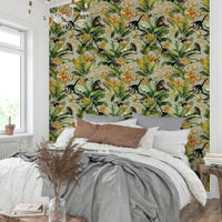 Elegant golden jungle mural for home walls

