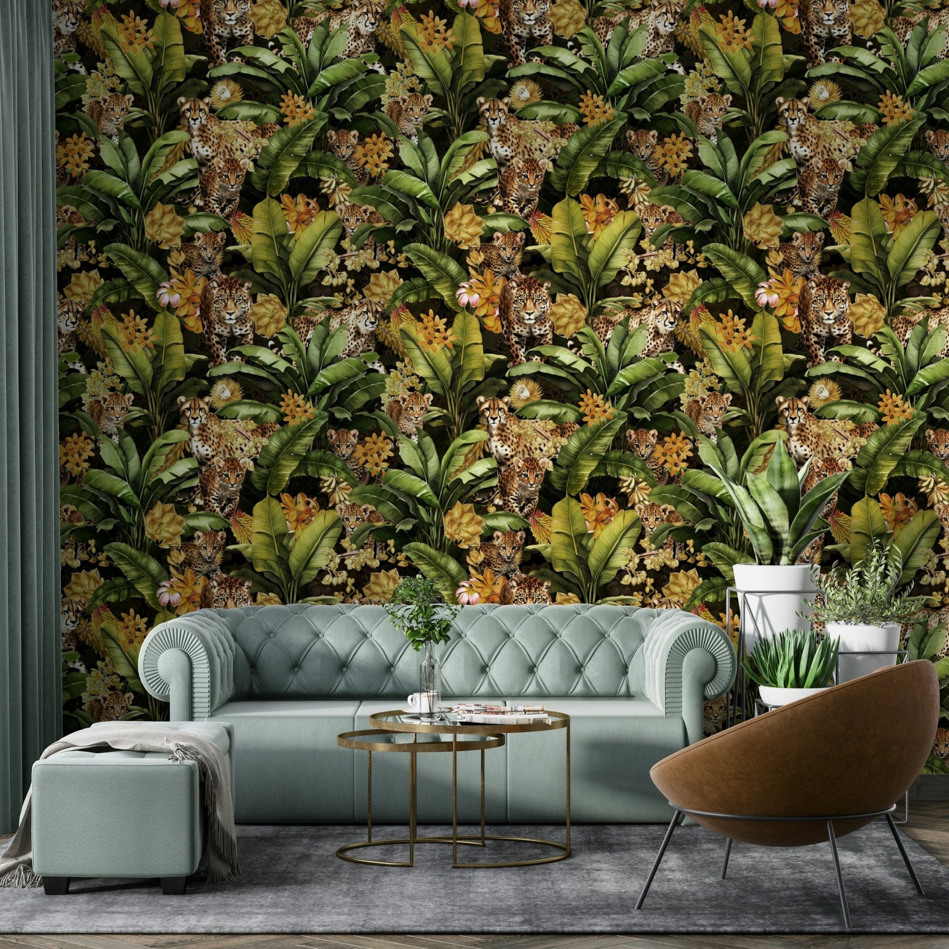 Golden Jungle Wallpaper with lush tropical leaves

