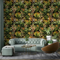 Golden Jungle Wallpaper with lush tropical leaves

