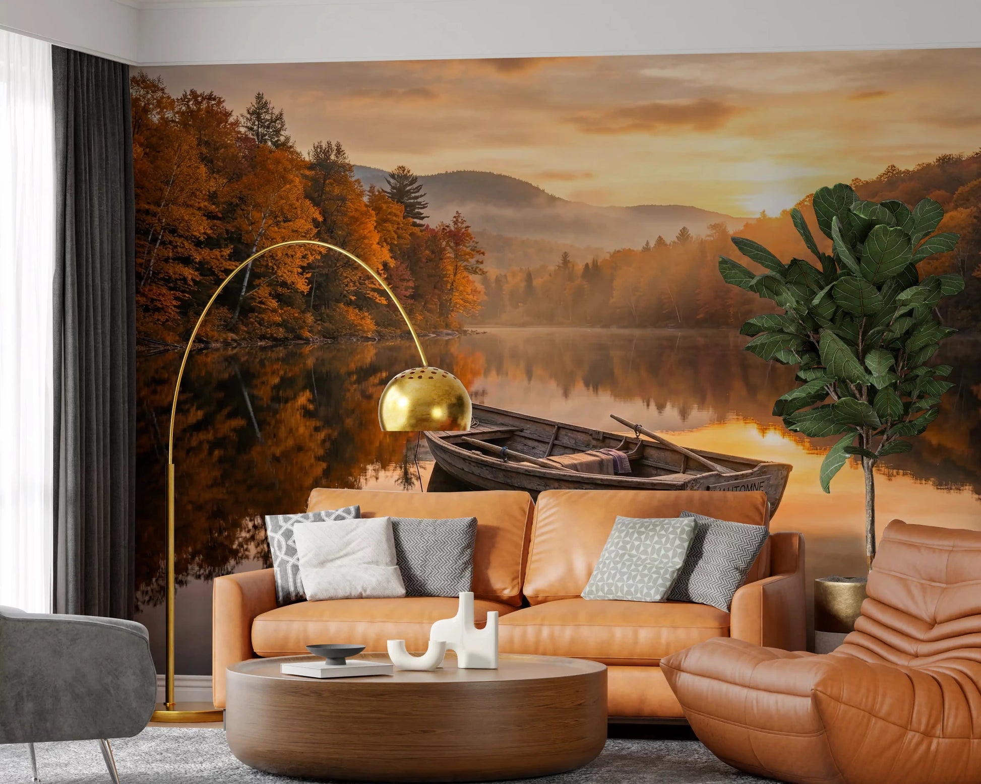 hallway finished with Golden Lake Escape Wall Mural and glowing treeline
