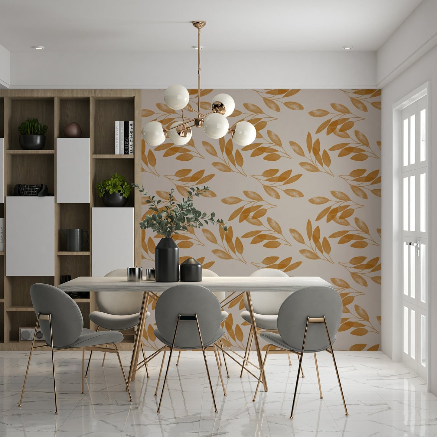Hand-painted Golden Leaf Whisper Wallpaper leaf texture graphic.